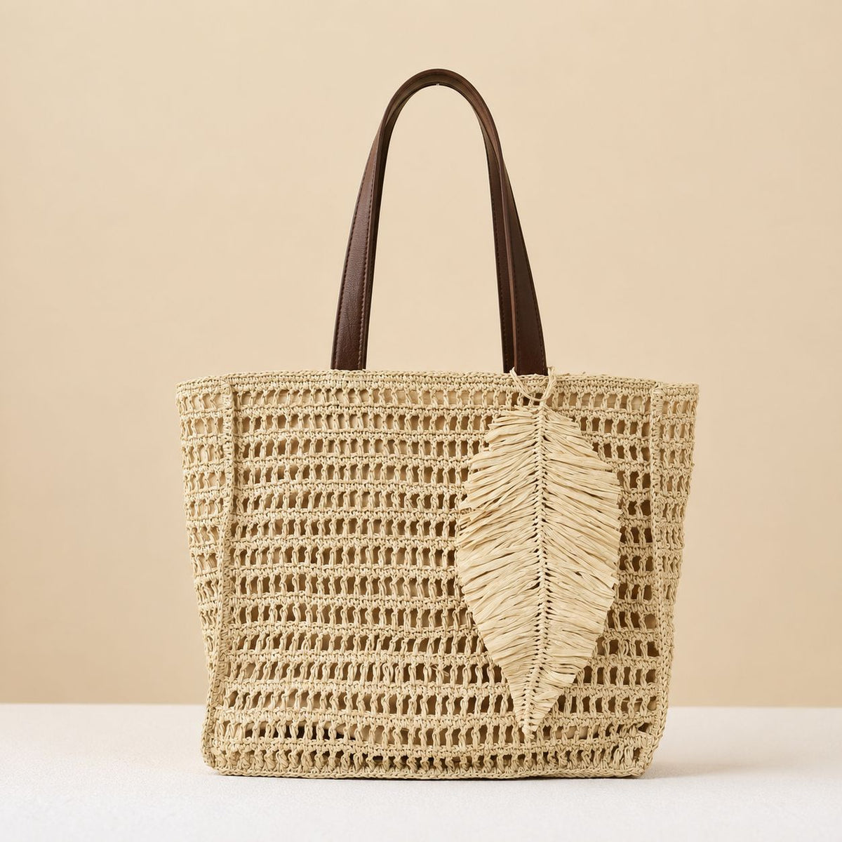 Macramé Beach Bag with Leather Accents LoungeYard — product view 6