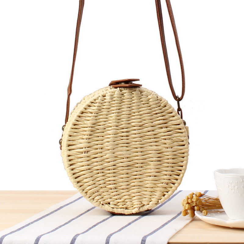 Round basket bag with leather accents LoungeYard — product view 6