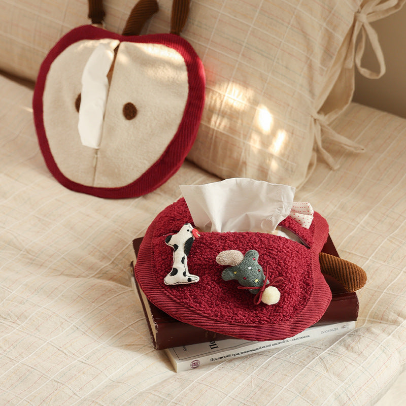 Cozy apple-shaped tissue dispenser crossbody bag with decorative appliqués LoungeYard — product view 6