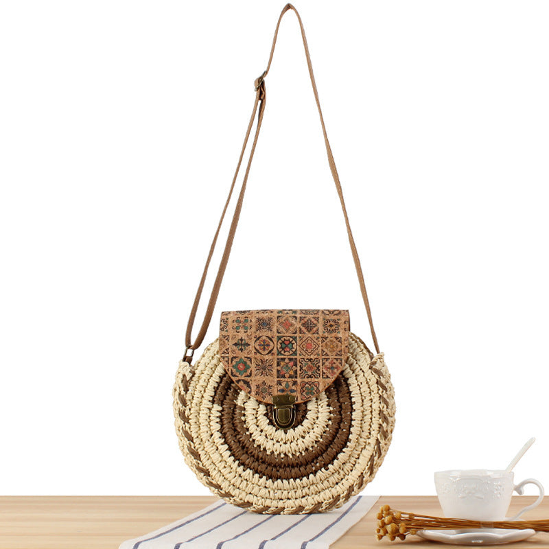 Round Bast Shoulder Bag with Unique Flap Closure LoungeYard — product view 6