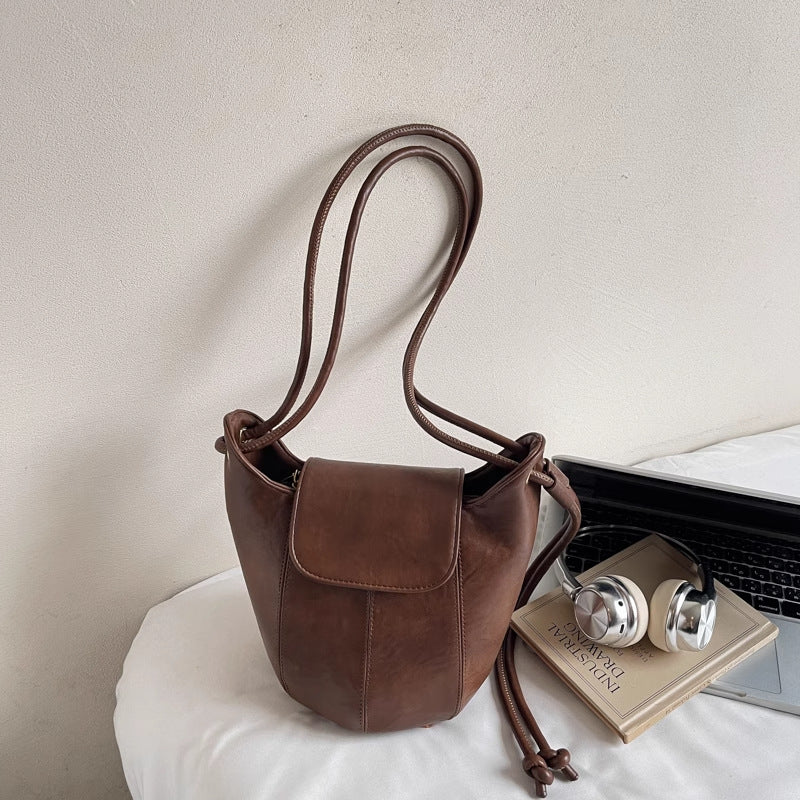 Contemporary Leather Drawstring Bucket Bag LoungeYard — product view 7