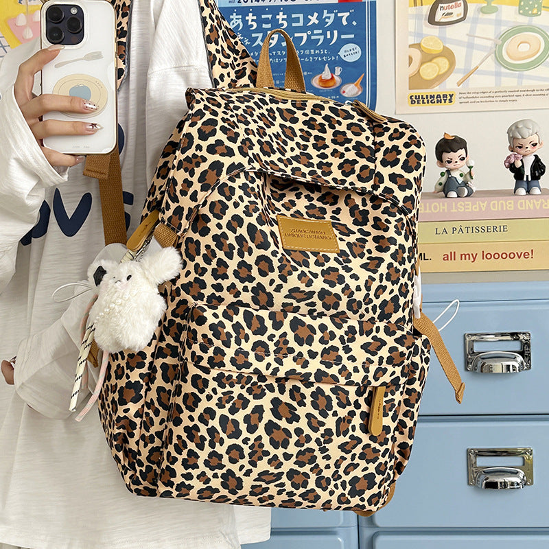 Playful Leopard Print School Backpack LoungeYard — product view 3
