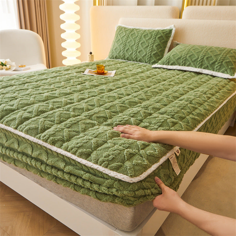 Plush Sherpa Quilted Mattress Topper With Deep-Skirt Non-Slip Fit And Embossed Cable Texture — product view 2