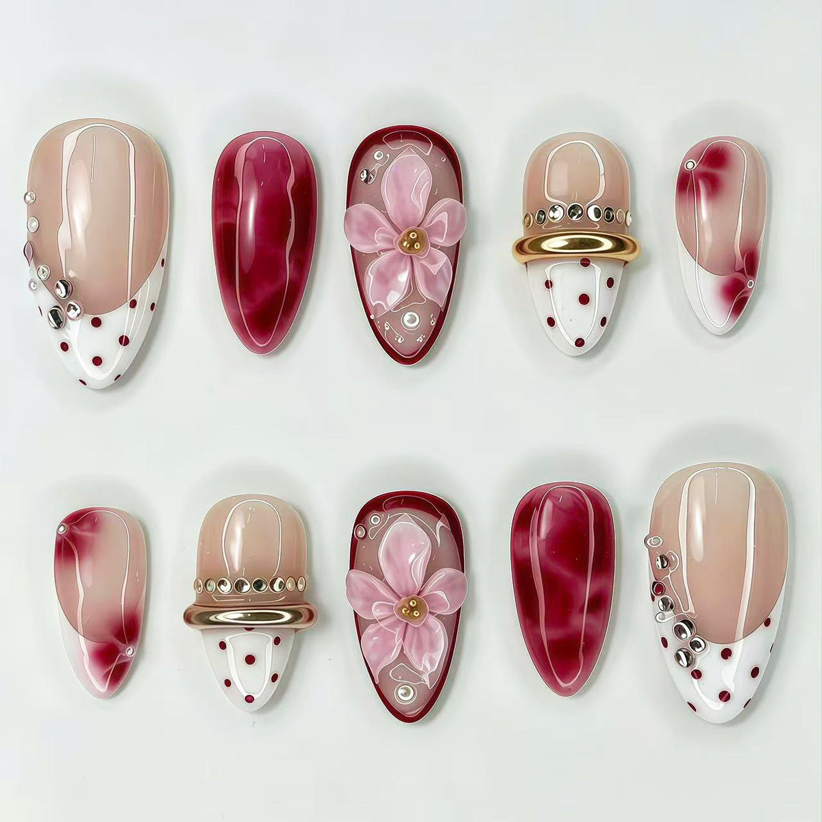 Artistic Floral and Gem-Embellished Press-On Nail Set — product view 1
