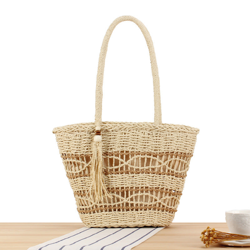 Handmade tote bag with decorative fringes LoungeYard — product view 1