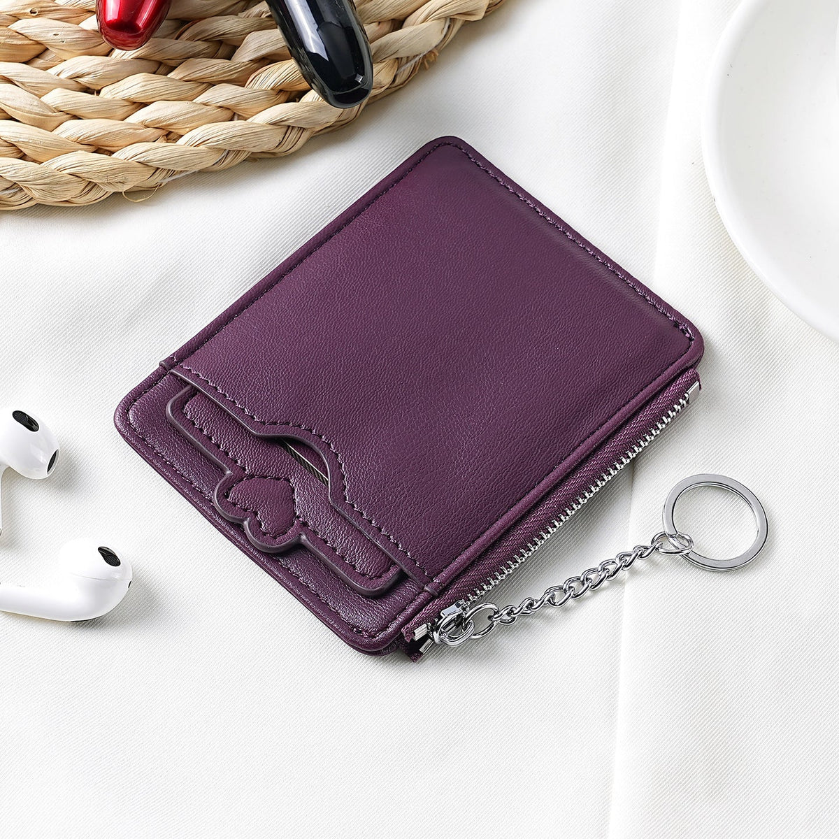 Elegant Zippered Cardholder with Keychain Loop — product view 1