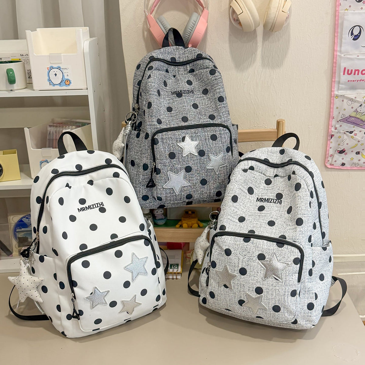 Fun Star-Embellished Polka Dot Backpack LoungeYard — product view 4