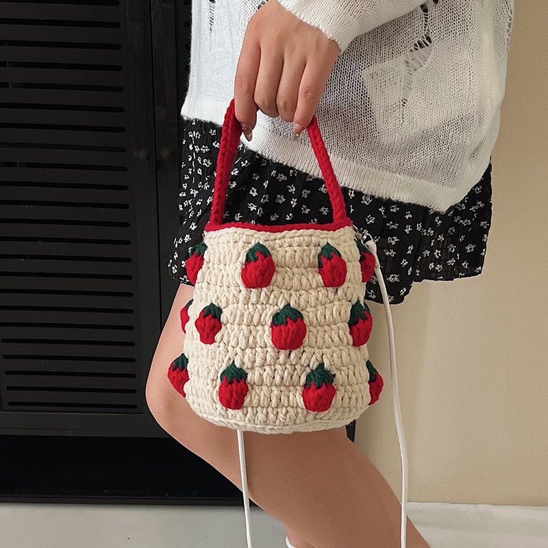 Cute Crochet Strawberry-Themed Mini Bucket Bag — product view 1