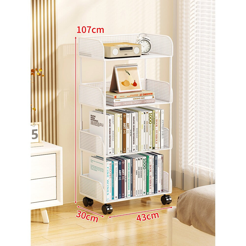 Narrow Mesh Mobile Bookcase with Deep Wire Baskets and Locking Swivel Casters — product view 6