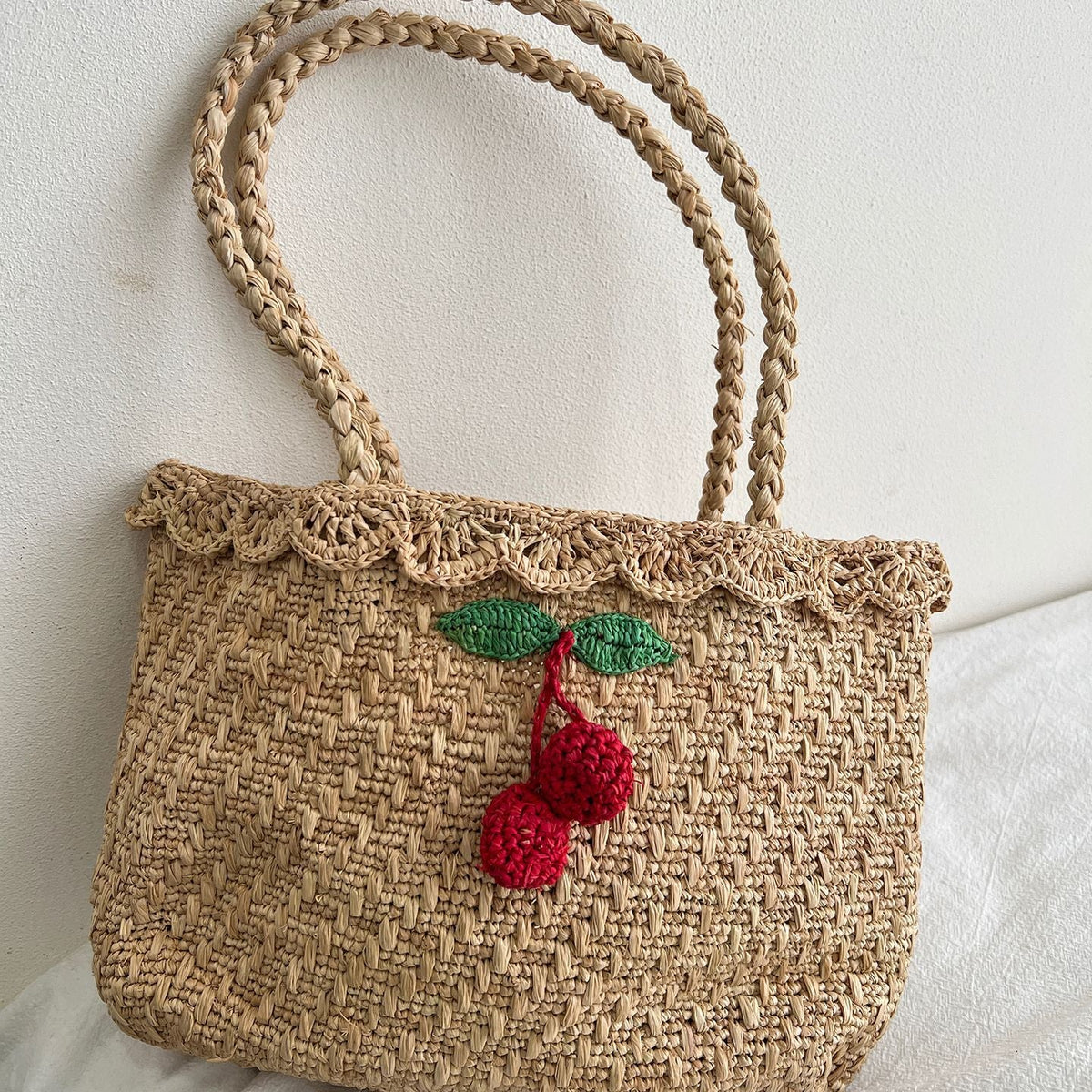 Handmade straw bag with colorful lemon design LoungeYard — product view 4