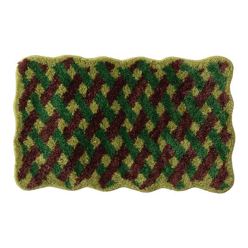 Tufted bathroom runner with wavy hem and relief-style braided pattern LoungeYard — product view 6
