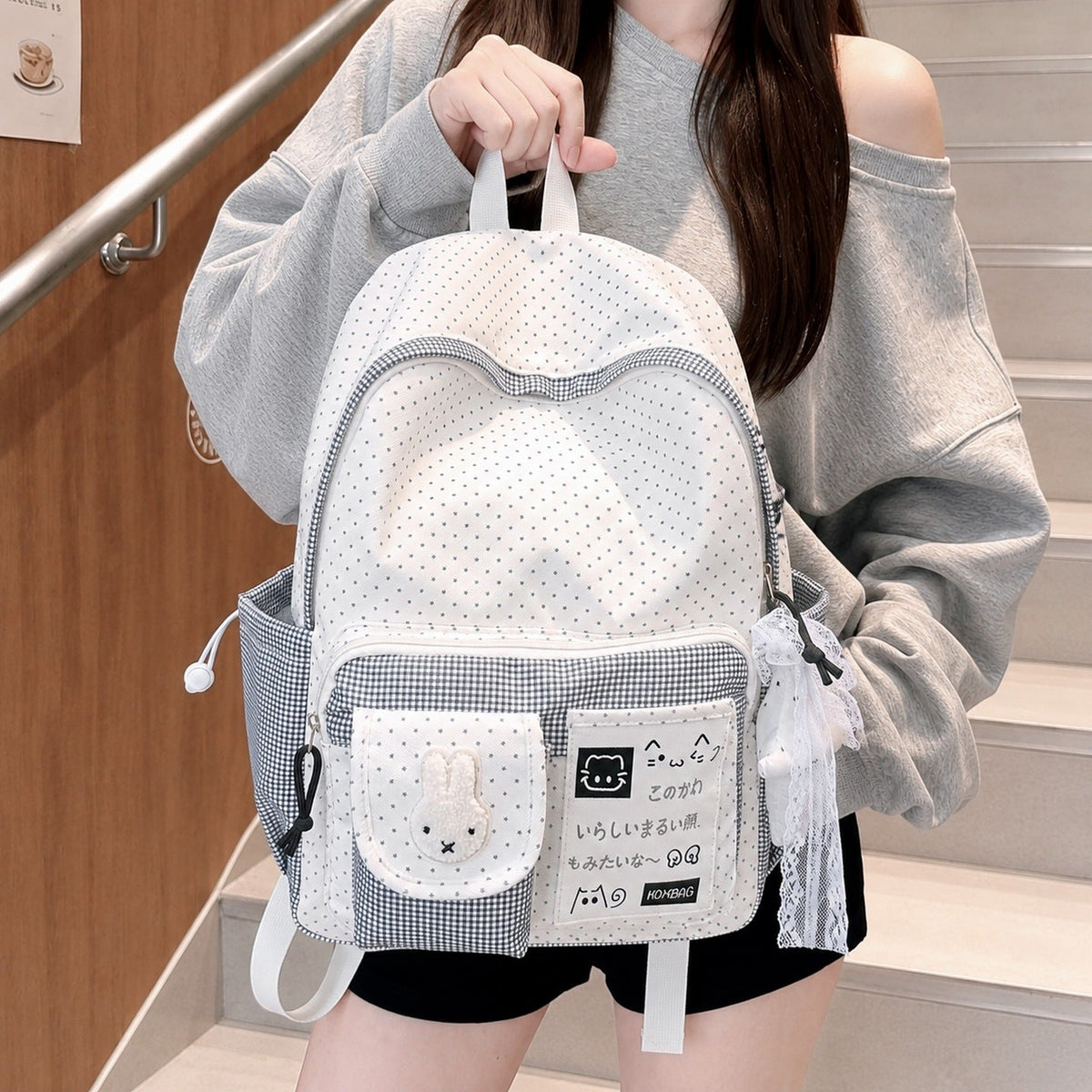 Playful Polka Dot Patterned Backpack LoungeYard — product view 1