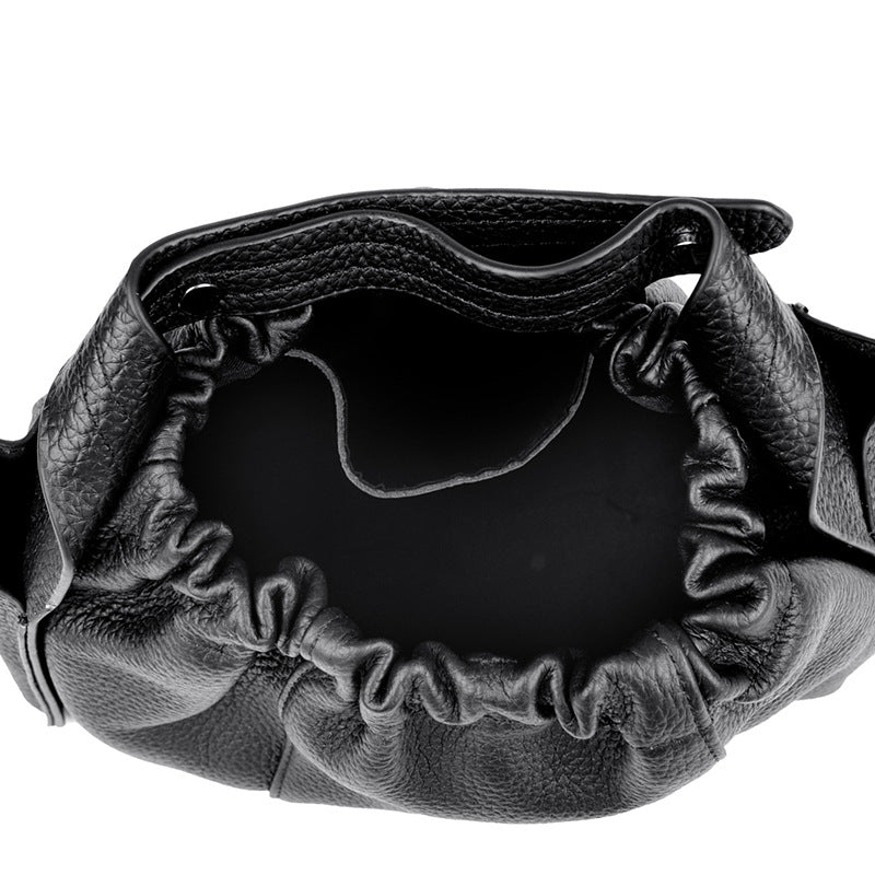 Textured Leather Drawstring Satchel LoungeYard — product view 4