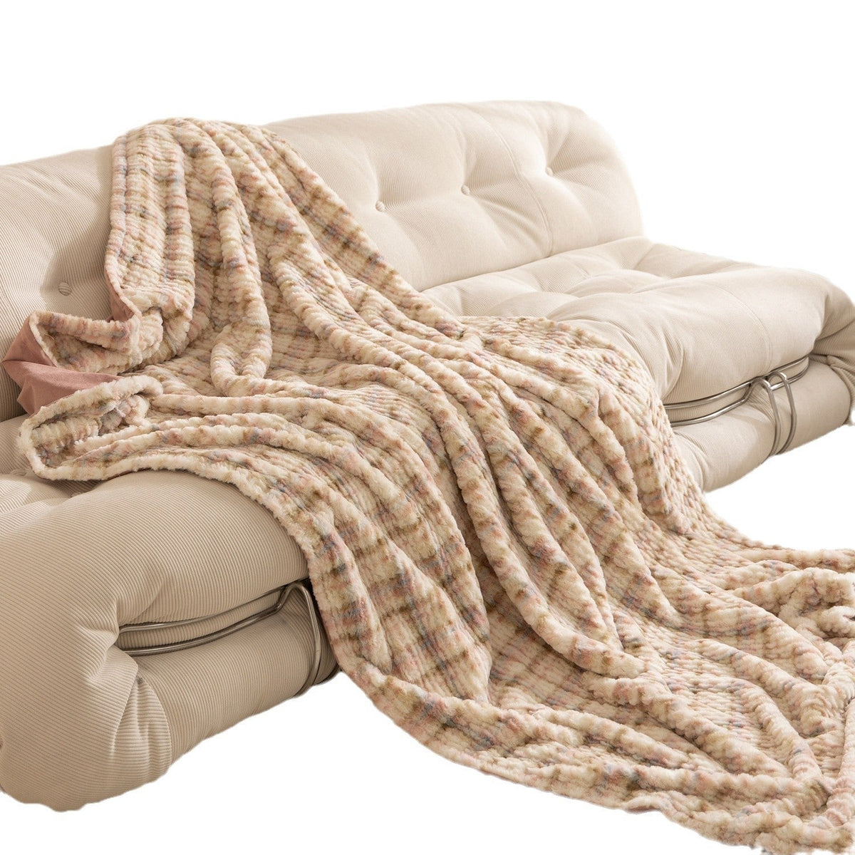 Cozy blanket made of luxurious synthetic fur with wavy texture and soft microfiber back LoungeYard — product view 5