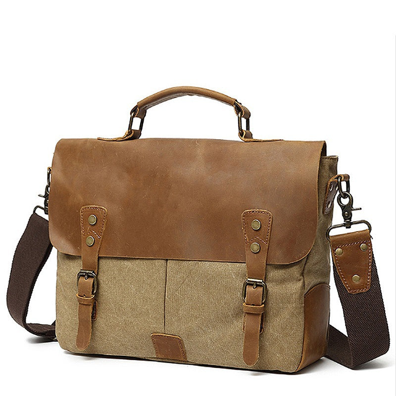 Robust Briefcase Made of Durable Canvas and Leather LoungeYard — product view 1