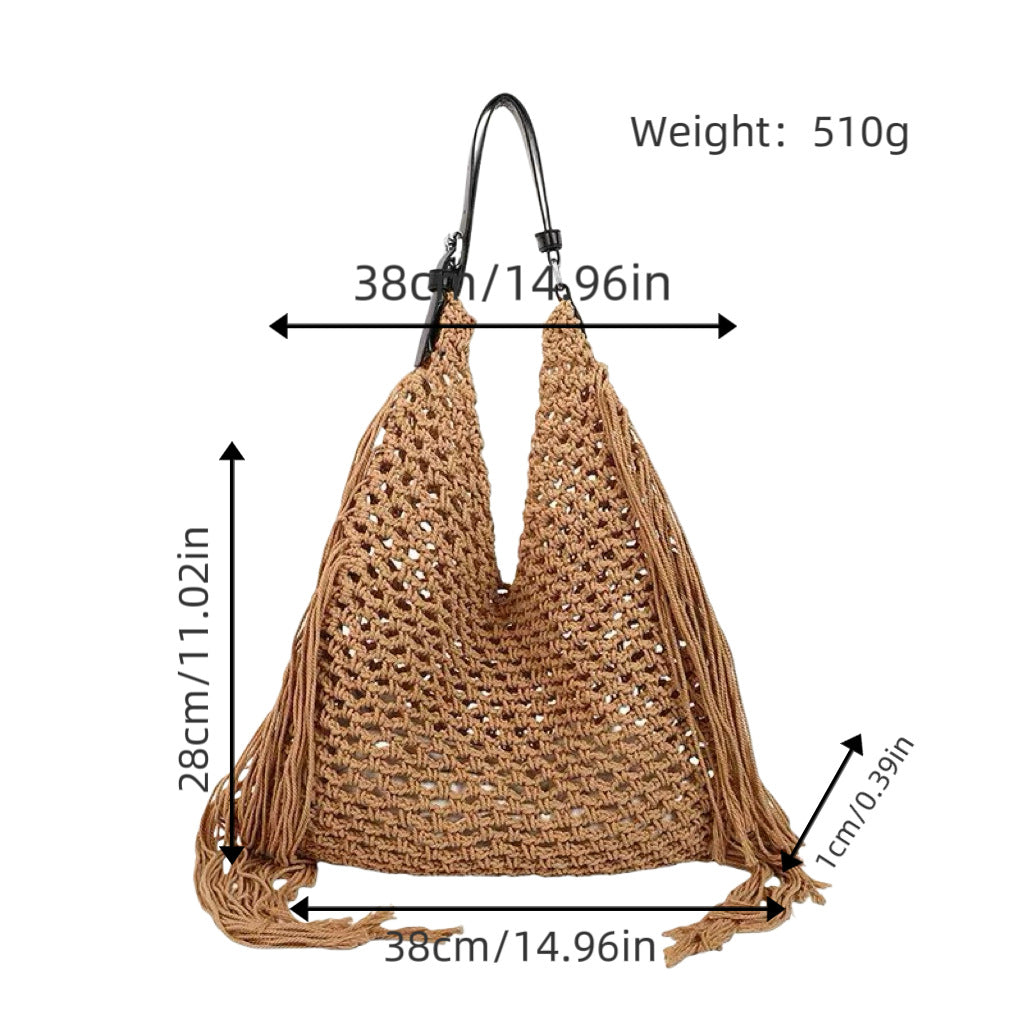 Structured beach bag with fringe details LoungeYard — product view 6