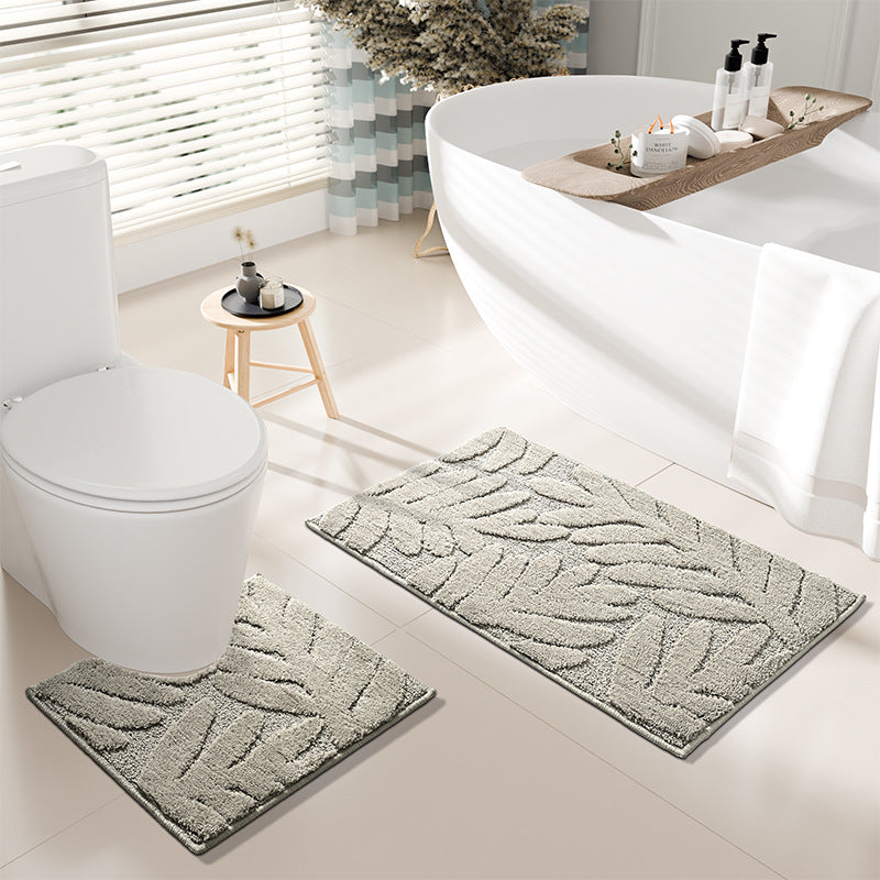Elegant Leaf Pattern Bath Rug Set Bowlift — product view 2