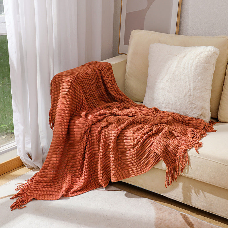 Textured Fringe Knit Throw Blanket LoungeYard — product view 2