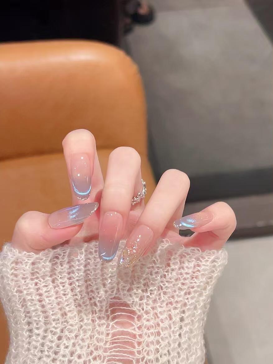 Elegant Ombre Nail Extensions with Crystal Accents — product view 6