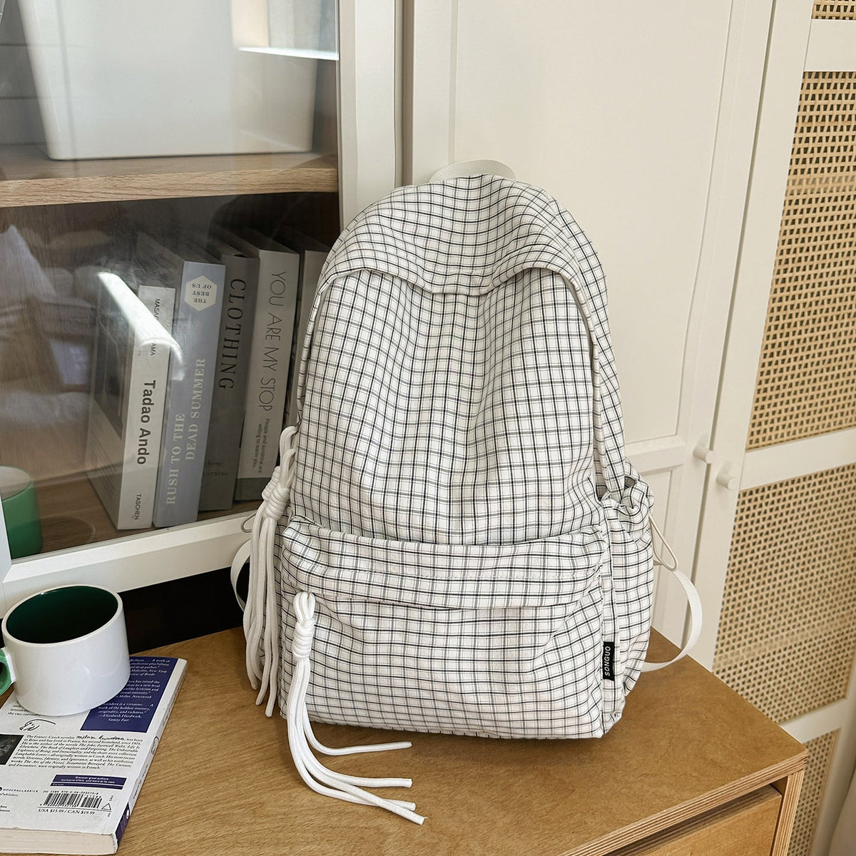 Minimalist Checked Drawstring Backpack — product view 1