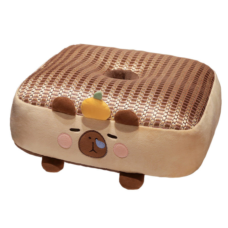 Ergonomic padded seat cushion with center hole, memory effect, and cute pig plush cover — product view 3