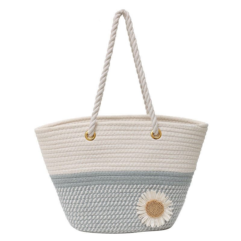 Handcrafted Floral Detail Straw Tote Bag LoungeYard — product view 5