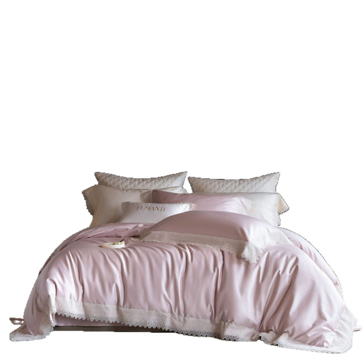 Luxurious satin bedding set with fine lace edging — product view 4