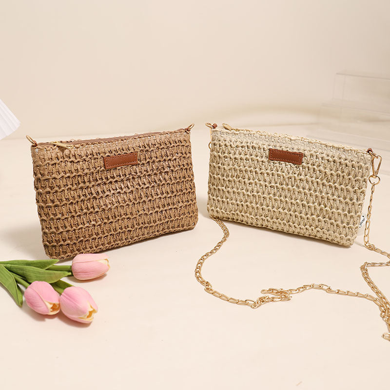 Handcrafted Shoulder Bag Made of Durable Straw Material with Gold Chain LoungeYard — product view 1