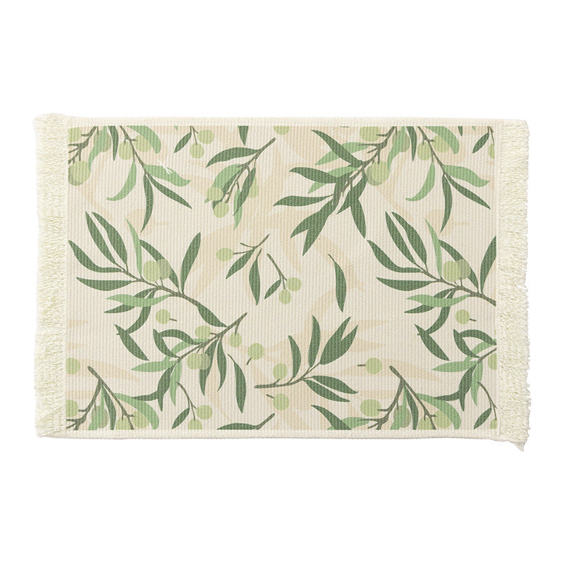 Floral woven bath mat with decorative fringes LoungeYard — product view 6