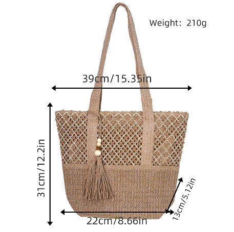 Beach bag with mesh structure and tassel details LoungeYard — product view 6