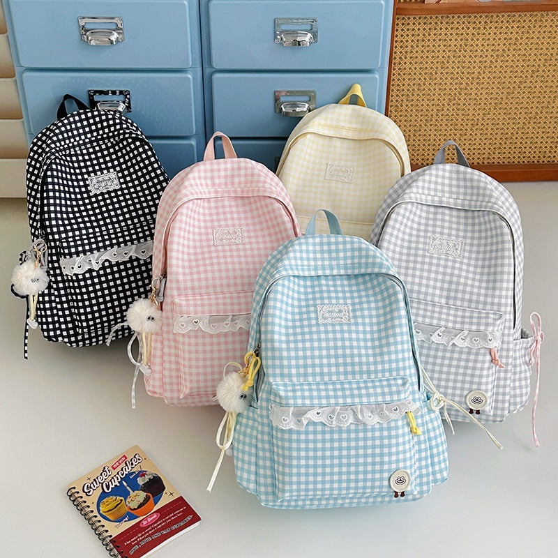 Cute Gingham Print Backpack LoungeYard — product view 4
