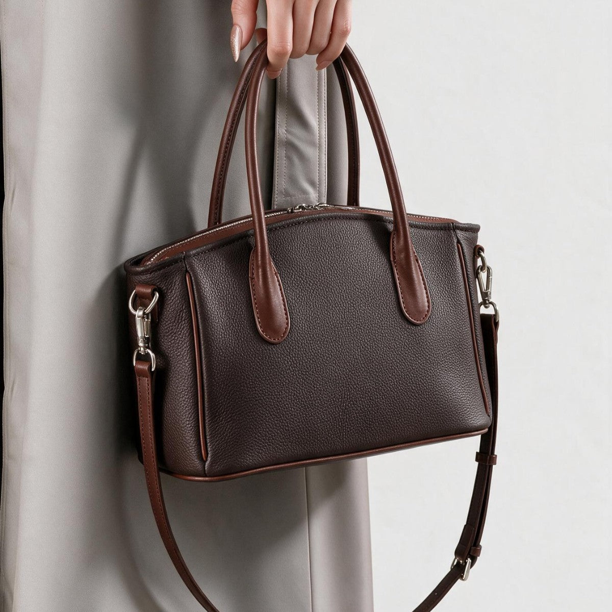 Compact Structured Tote Satchel with Dual Rounded Handles and Removable Shoulder Strap — product view 1