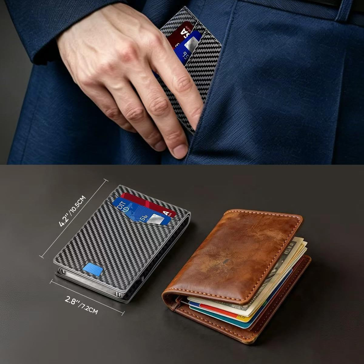 RFID-Blocking Carbon Fiber Slim Wallet LoungeYard — product view 4