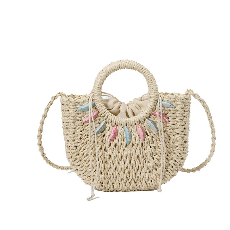 Fashionable straw bag with pearl embellishments LoungeYard — product view 6