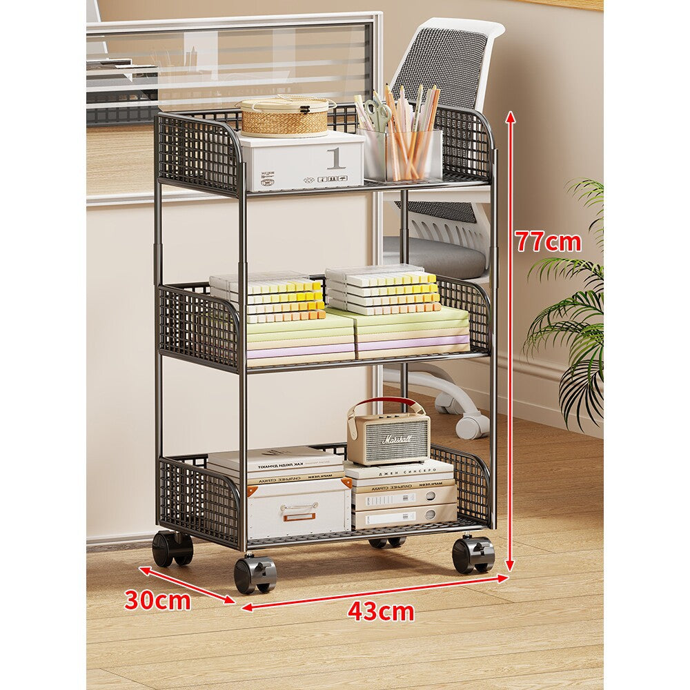 Narrow Vertical Wire-Mesh Utility Cart with Four Deep Basket Shelves and Locking Caster Wheels — product view 5