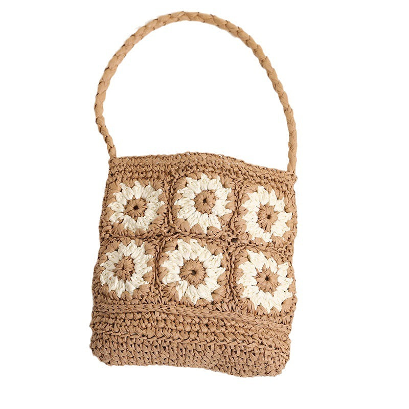 Handcrafted straw bag with floral patterns LoungeYard — product view 5