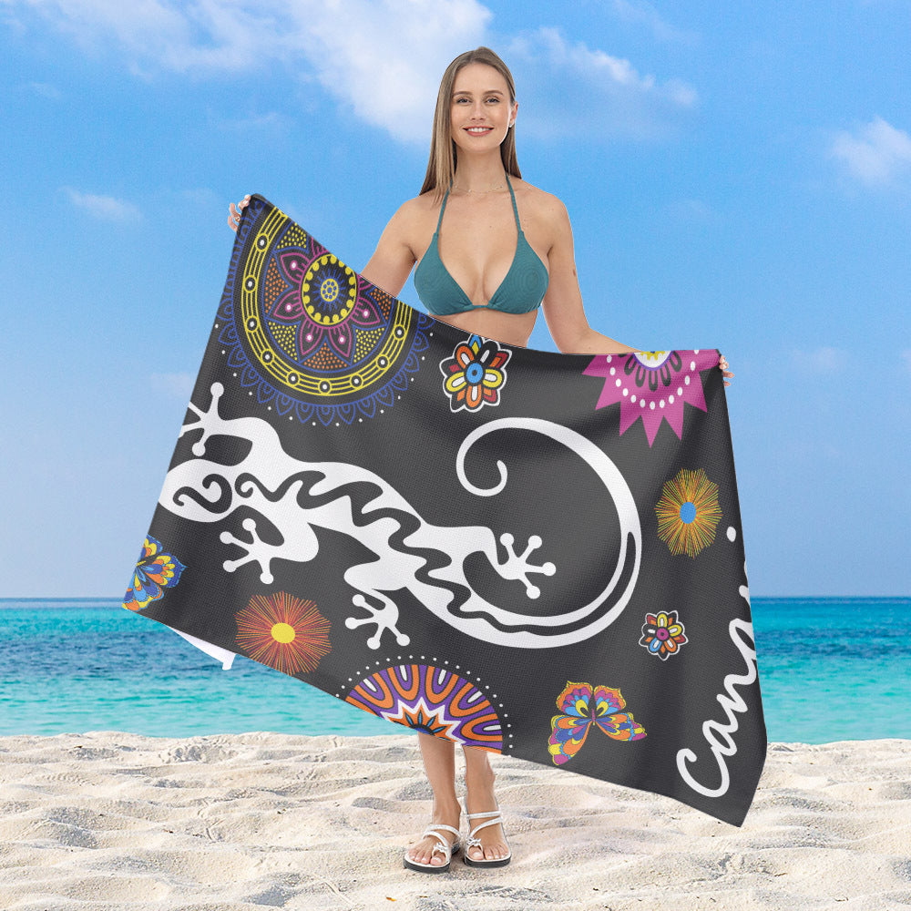 Beach towel with colorful gecko pattern LoungeYard — product view 1
