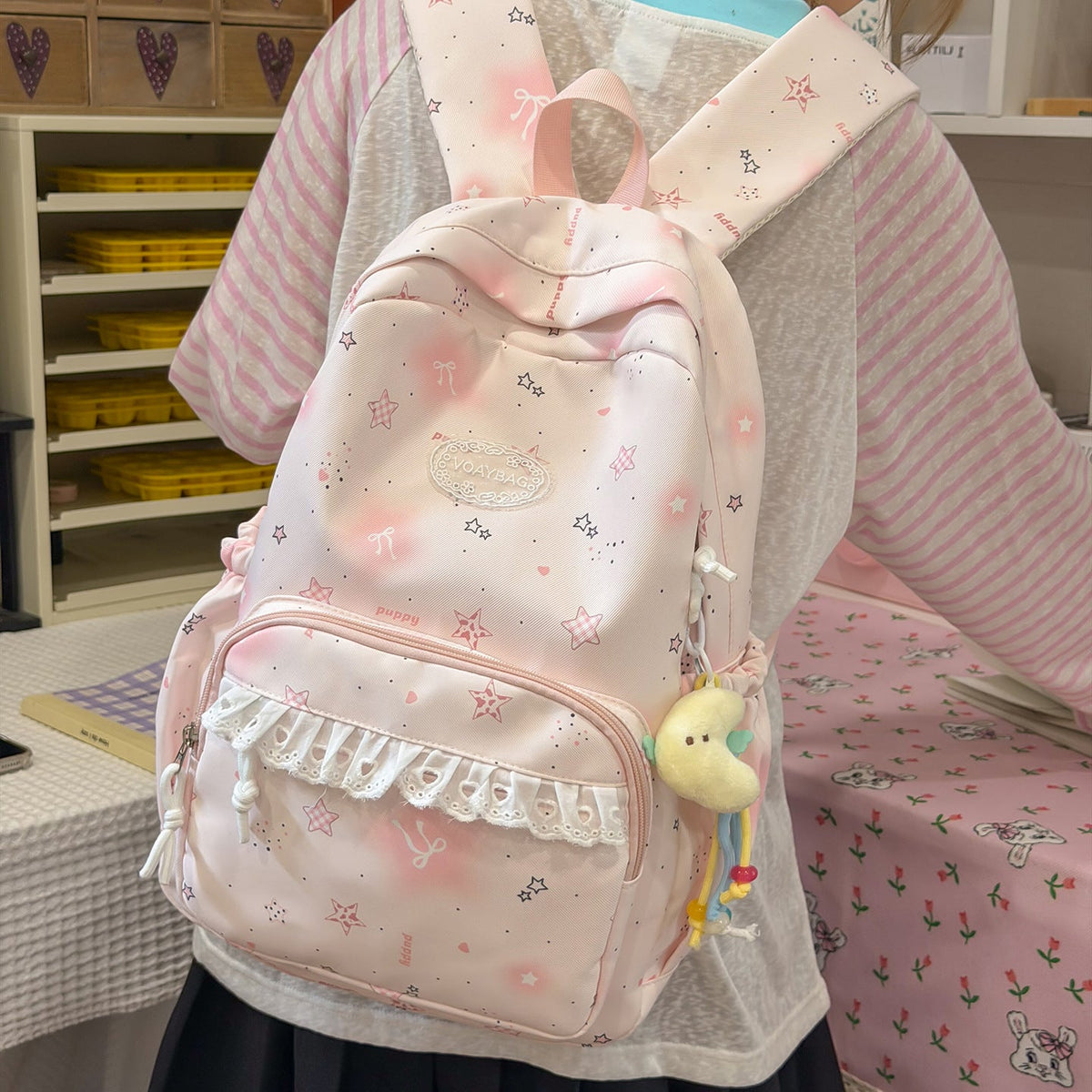Charming Star-Embellished Casual Backpack LoungeYard 1791205440 — product view 2