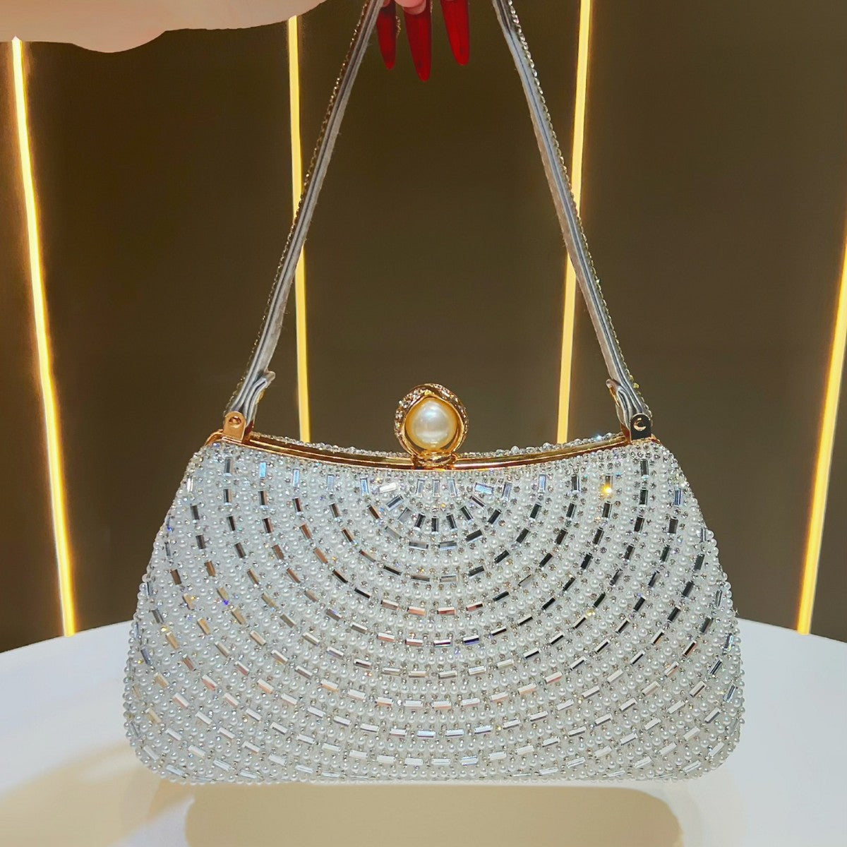 Decorative Crystal-Studded Evening Handbag — product view 1