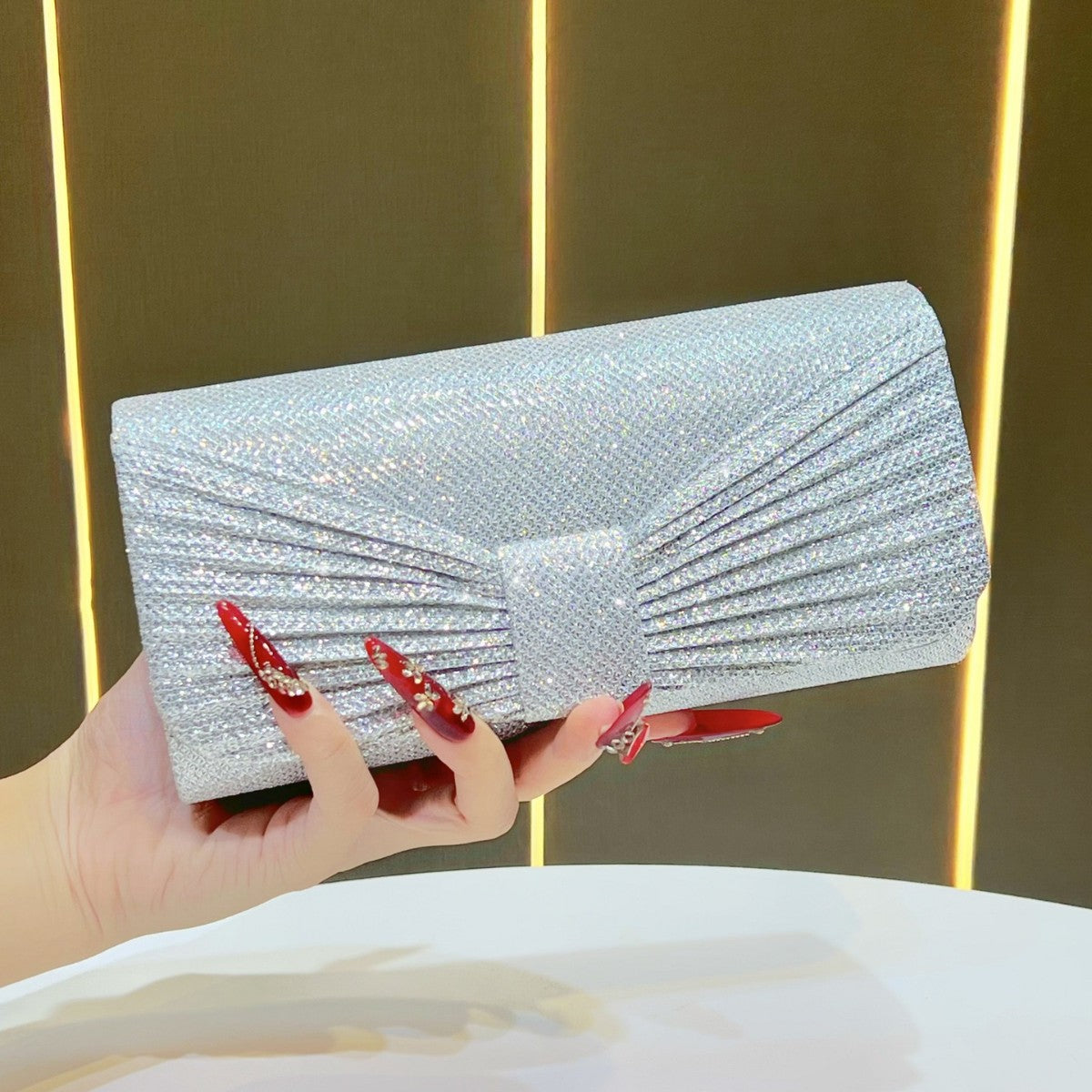 Glittering Pleated Evening Clutch — product view 1