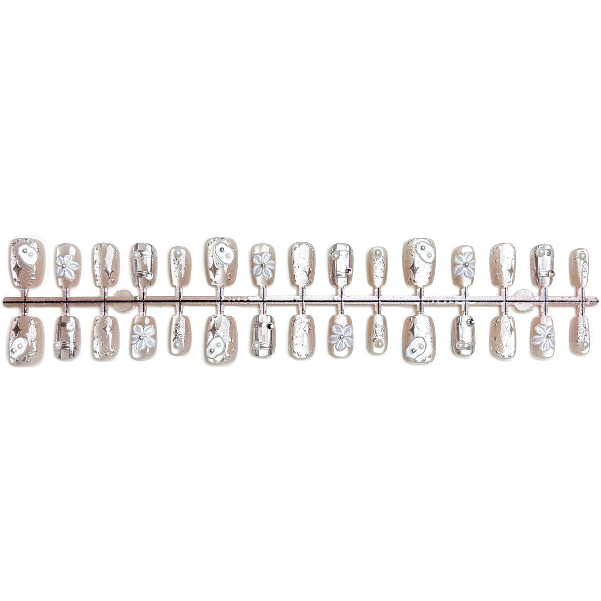Artistic Press-On Nail Set with Floral and Metallic Accents — product view 4