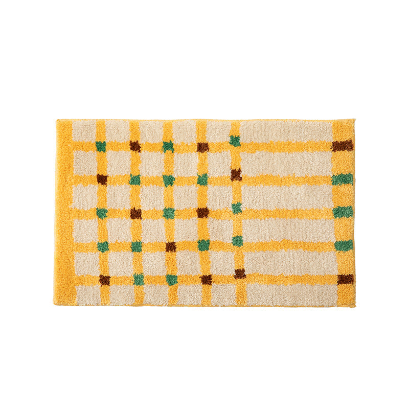 Soft runner bath mat with geometric checkered pattern and non-slip underside LoungeYard — product view 5