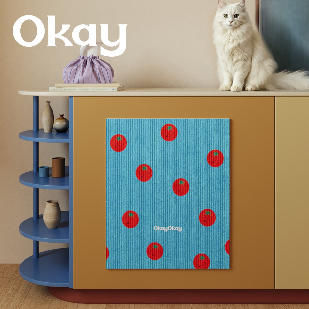 Decorative Ribbed Cotton Kitchen Tea Towel with Tomato Print — product view 6