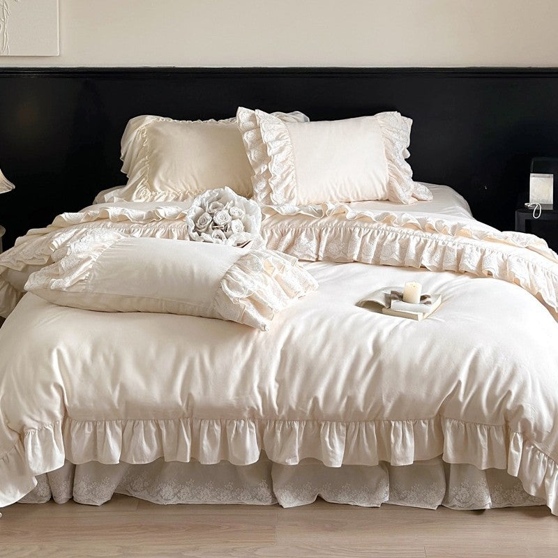 Vintage-inspired bedding set with ruffle trim and lace detailing — product view 5