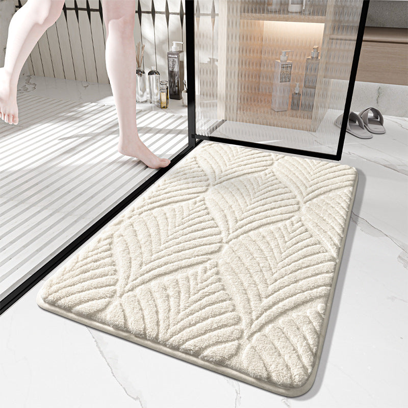 Plush Abstract Leaf Design Bath Mat LoungeYard — product view 3