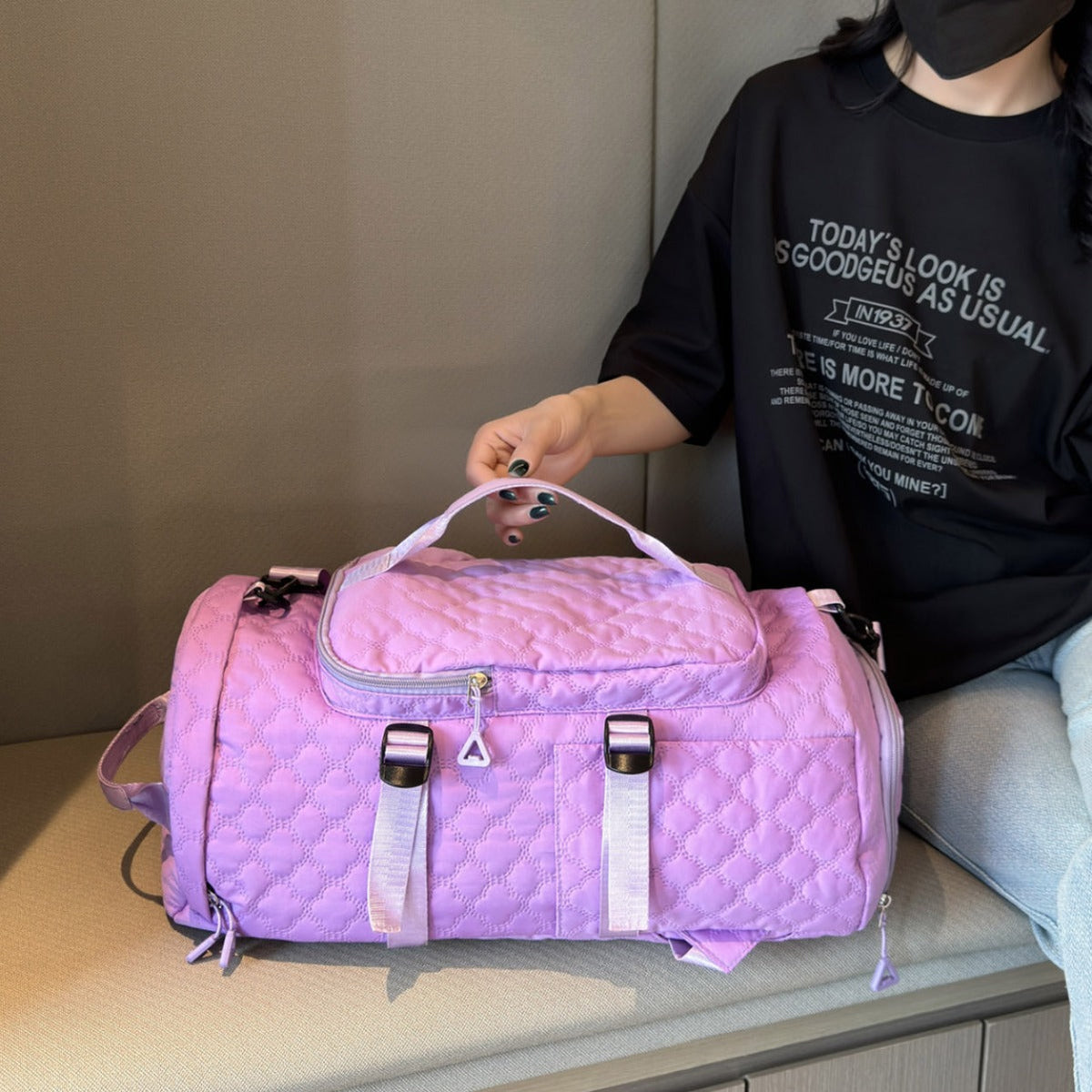 Quilted Multi-Functional Travel Backpack LoungeYard — product view 2
