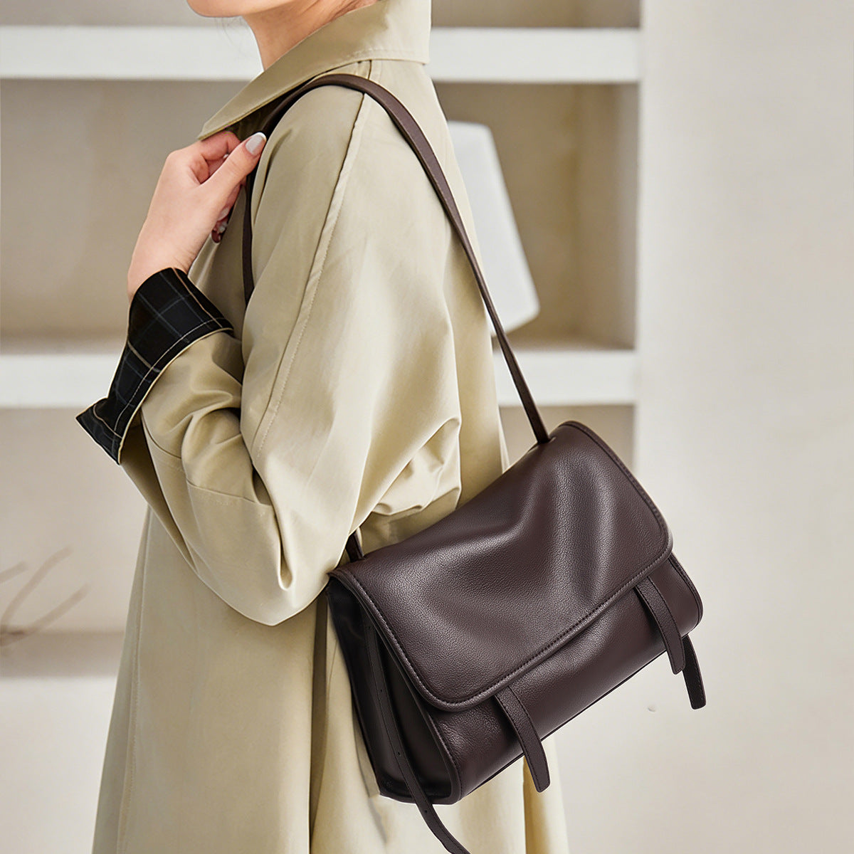 Structured Pebbled Top-Handle Flap Satchel Crossbody — product view 5