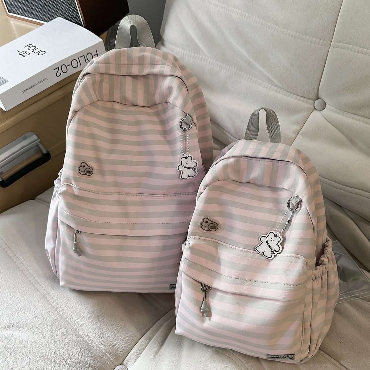 Cute Cartoon Design Striped Backpack LoungeYard — product view 1
