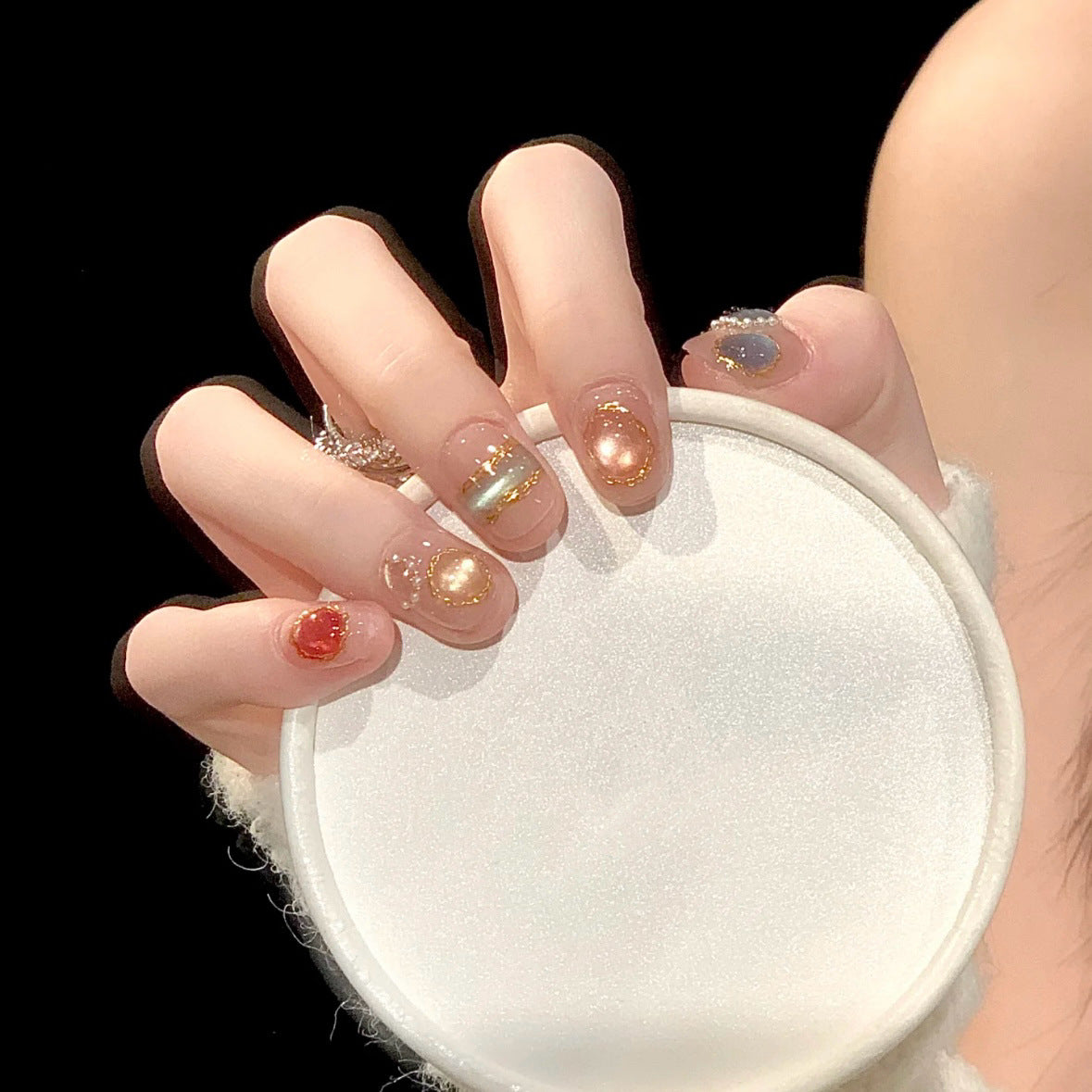 Decorative Press-On Nail Art Set with Gem Accents 1790745972 — product view 3