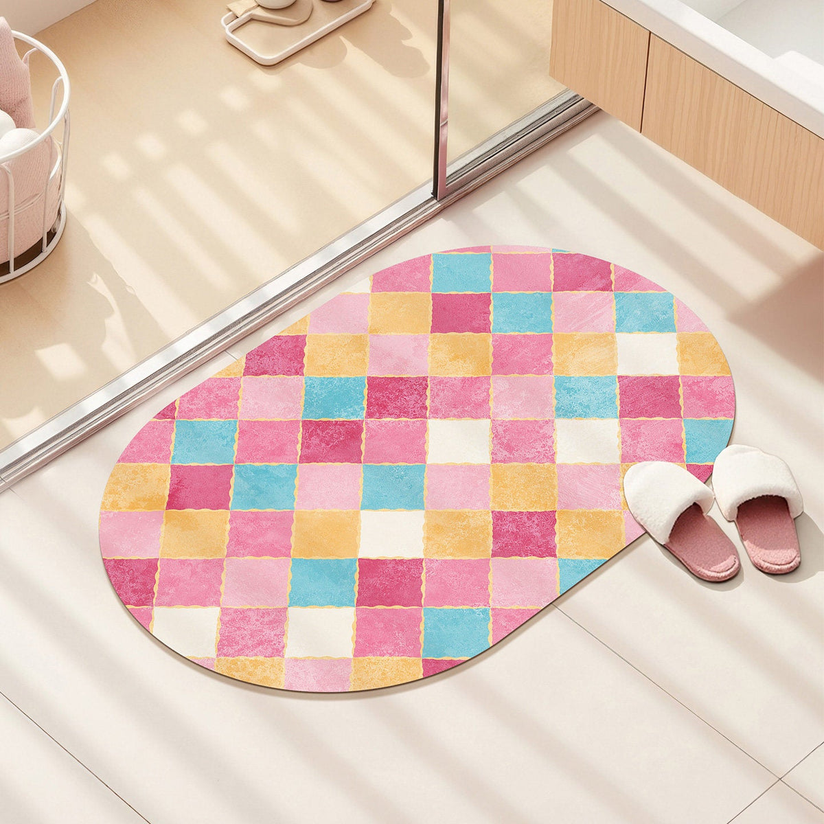 Colorful Geometric Pattern Bath Mat — product view 2